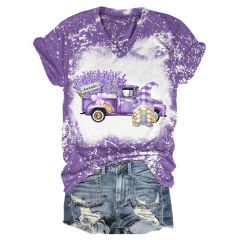 Enchanting V-Neck Tee: Bee, Sunflower, Gnome, and Truck Design